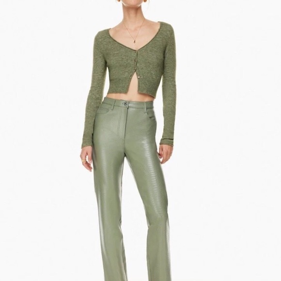 Wilfred Olive Green Straight Leg Pants faux leather sz 2 - Picture 2 of 13